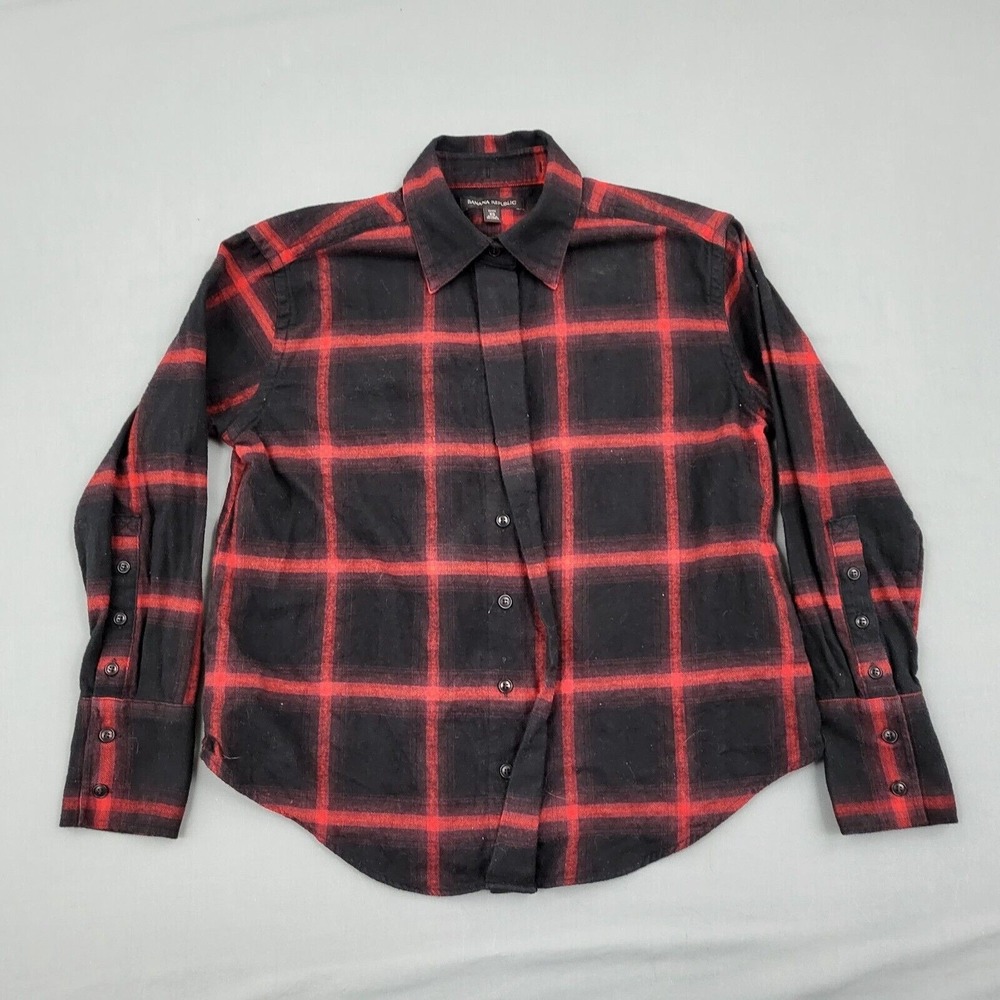 Banana Republic Shirt Womens XS Long Sleeve No Show Button Up Check Flannel Red